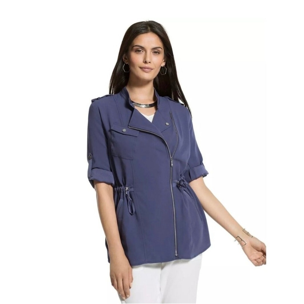 Chico's $139 NEW Blue Anorak Zip Cinch Waist Pocket‎ Lightweight Jacket Size 2